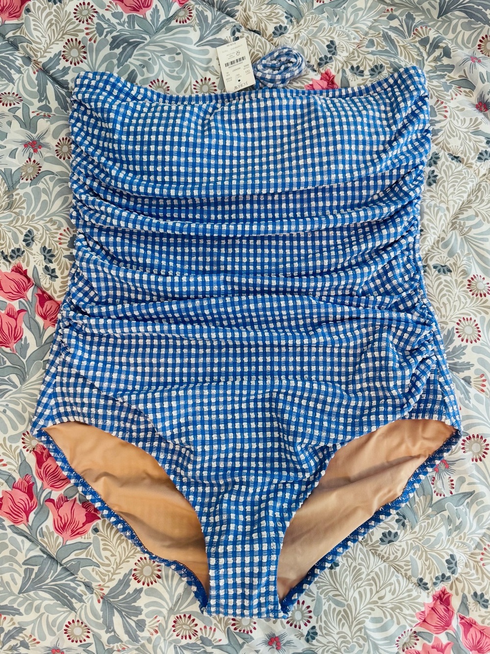 Blue Gingham Women One-Piece Swimsuit
